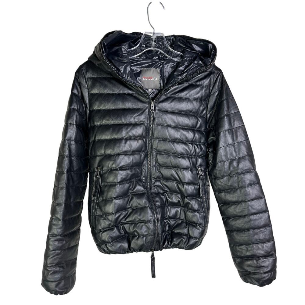 Duvetica leather MESSENEDUE Goose Down down jacket Womens 40/M Black